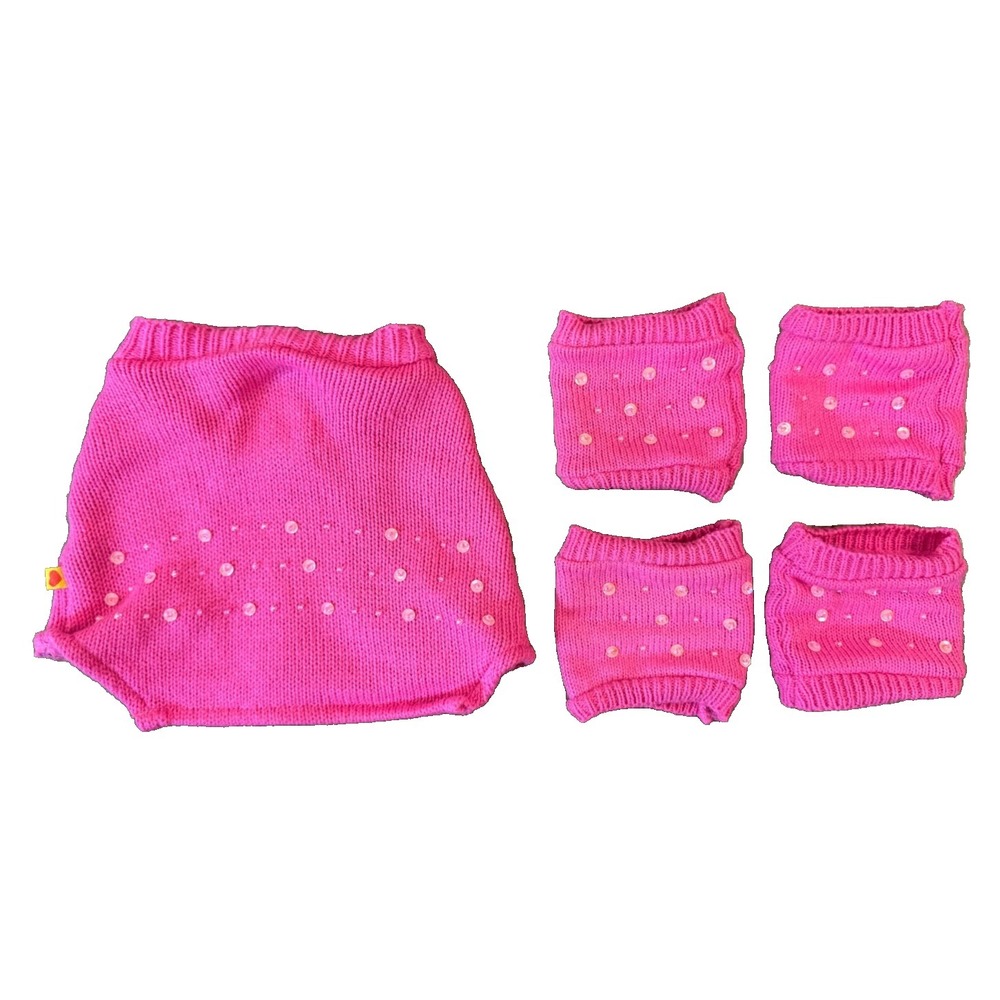 Build A Bear Workshop BABW Pink Sweater Dress Leg Warmers Sequins Outfit Set Lot